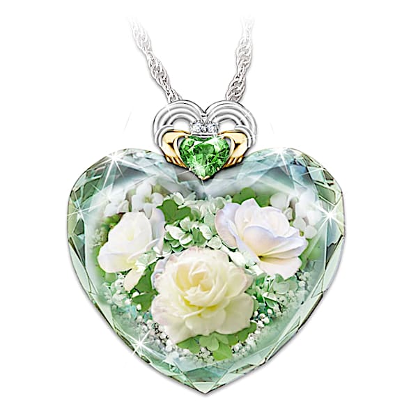 Irish Rose Women's Crystal Heart-Shaped Pendant Necklace