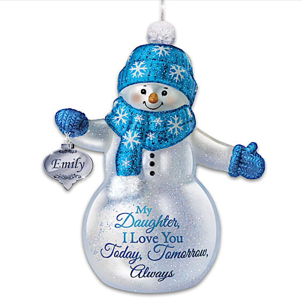 Personalized Glass Snowman Ornament For Daughter Lights Up