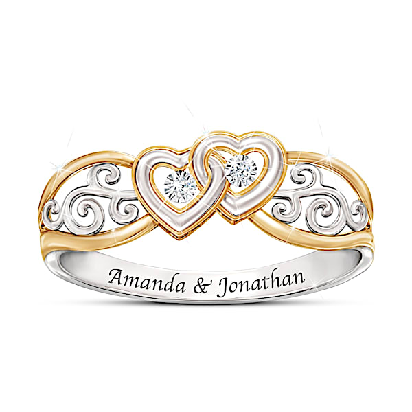 Two Hearts, One Promise Women's Personalized Heart-Shaped Diamond Ring - Personalized Jewelry