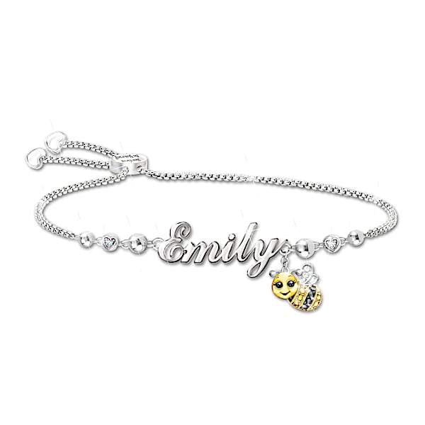 Always Bee Yourself Sterling Silver-Plated Bolo Bracelet Personalized With Your Granddaughter's Sculpted Name Featuring A Bee Ch