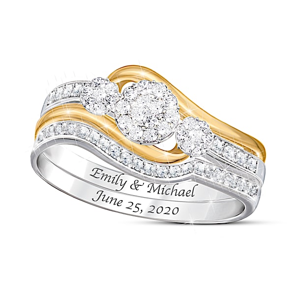 Love's Endless Embrace Women's Personalized Diamond Bridal Ring Set Featuring 18K Gold-Plated Accents - Personalized Jewelry