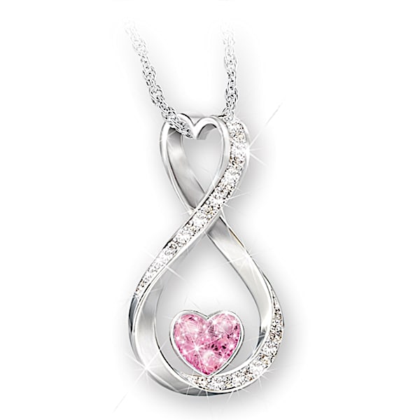 Forever Loved Women's Sterling Silver Personalized Birthstone Pendant Necklace Featuring An Infinity Design With A Heart-Shaped