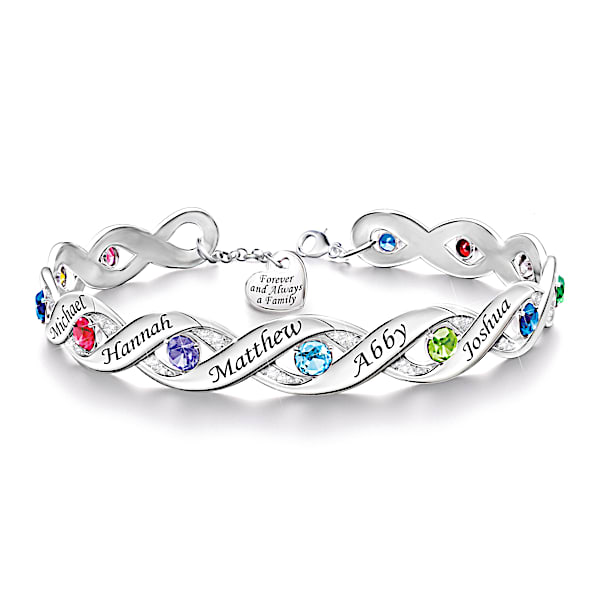 Forever & Always Women's Personalized Bracelet With Up To Twelve Engraved Names And Birthstones - Personalized Jewelry