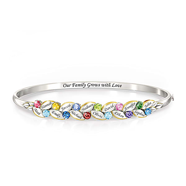 Our Family Of Joy Birthstone Bracelet With 18K Gold-Plated Accents Featuring A Leaf Design Personalized With Up To 12 Crystal Bi