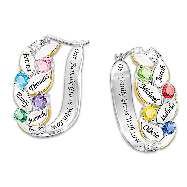 Our Family Of Joy Personalized Crystal Birthstone Earrings Featuring 18K Gold-Plated Accents - Personalized Jewelry