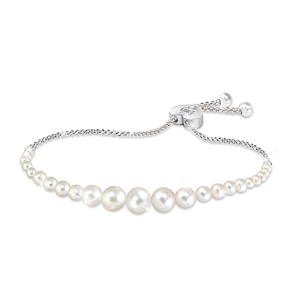 Grandma's Pearls Of Wisdom Personalized Diamond Bolo Bracelet With Custom Keepsake Box - Personalized Jewelry