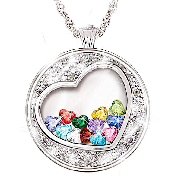 A Grandma's Heart Is Full Of Love Personalized Heart-Shaped Birthstone Pendant Necklace - Personalized Jewelry