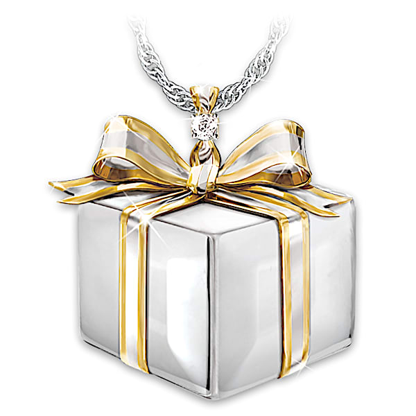 Daughter Of My Heart Women's Gift Box-Shaped Diamond Pendant Necklace