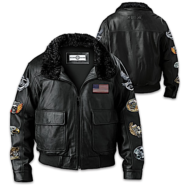 Ride Hard Live Free Men's Leather Bomber Jacket With 8 Patches