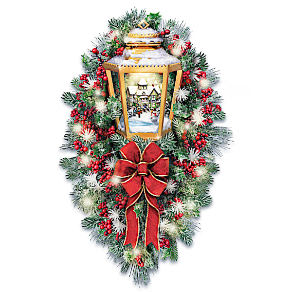 Thomas Kinkade Always In Bloom Illuminated Lantern Wreath