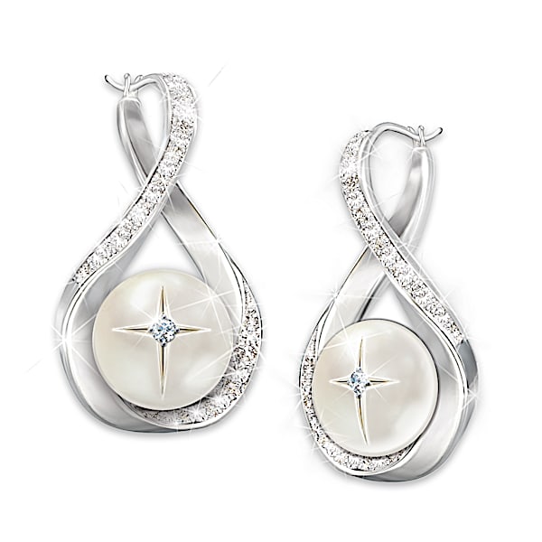 God's Pearls Of Wisdom Diamond Infinity Cross Earrings