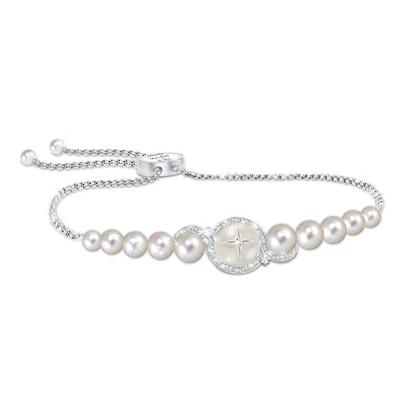 3 Diamonds And 40 Topaz Mother-Of-Pearl Cross Bracelet