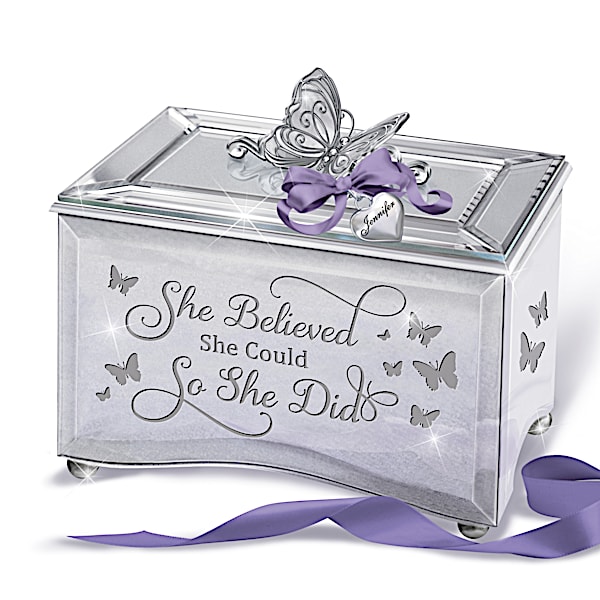 Women's Empowerment Personalized Music Box with Name-Engraved Heart Charm