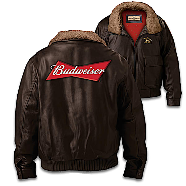 Budweiser Men's Leather Bomber Jacket