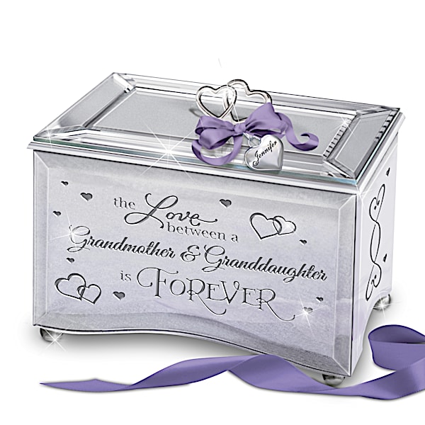 Granddaughter Mirrored Music Box with Personalized Heart Charm and Poem Card