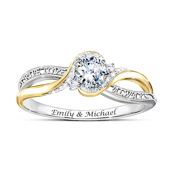 Love Letters Women's Personalized Diamonesk Ring With 18K Gold-Plating - Personalized Jewelry
