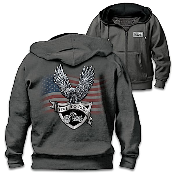 Biker's Blessing Hoodie With Patriotic Biker Art And Motto
