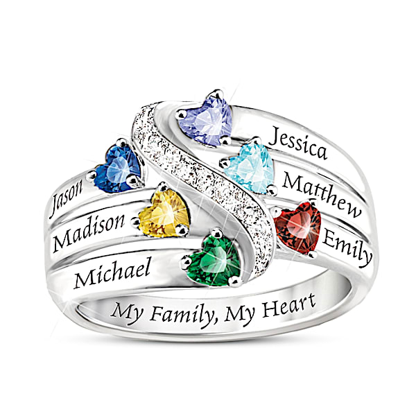 My Family, My Heart Women's Personalized Birthstone Ring - Personalized Jewelry