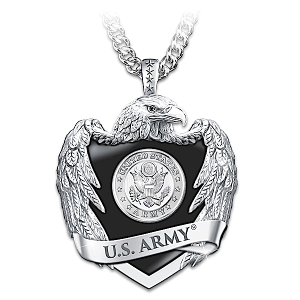 U.S. Army Men's Stainless Steel Eagle Shield Pendant Necklace