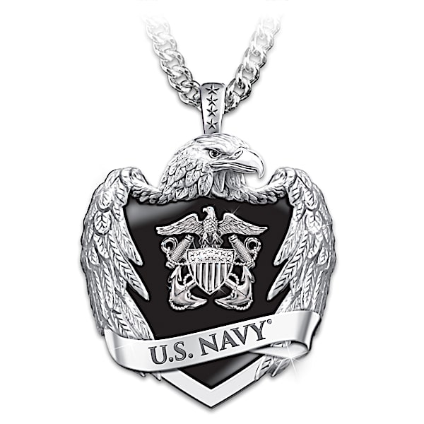 U.S. Navy Men's Stainless Steel Eagle Shield Pendant Necklace