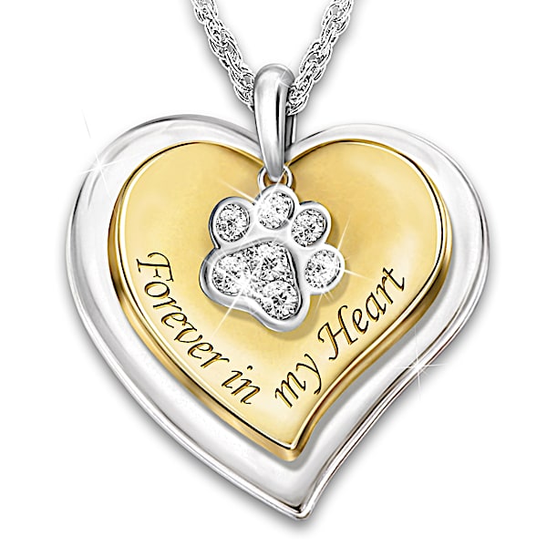 Forever In My Heart Women's Personalized Pendant Necklace Adorned With Crystals & 18K-Gold Plated Accents For Dog Lovers - Perso