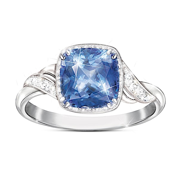 Blue Splendor Women's Mountain Blue Helenite And White Topaz Ring