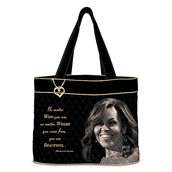 Michelle Obama Women's Quilted Tote Bag With Heart-Shaped Charm