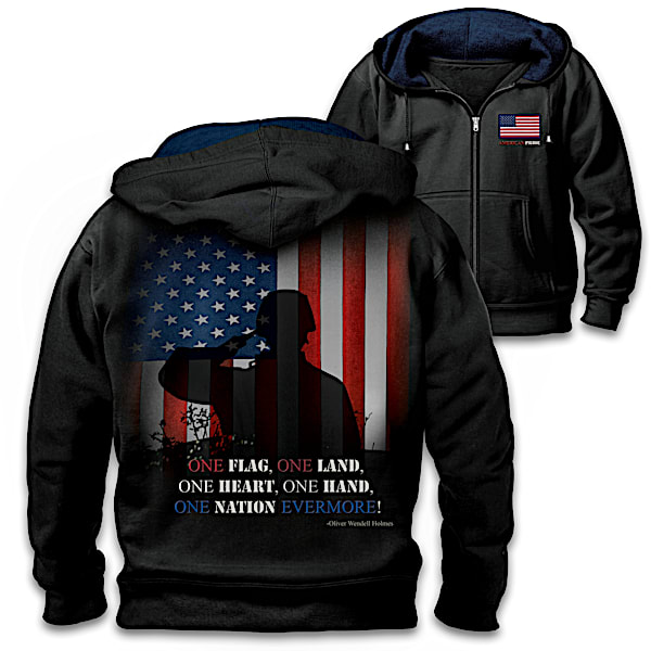 One Nation Men's Hoodie With Flag Art And Embroidered Quote