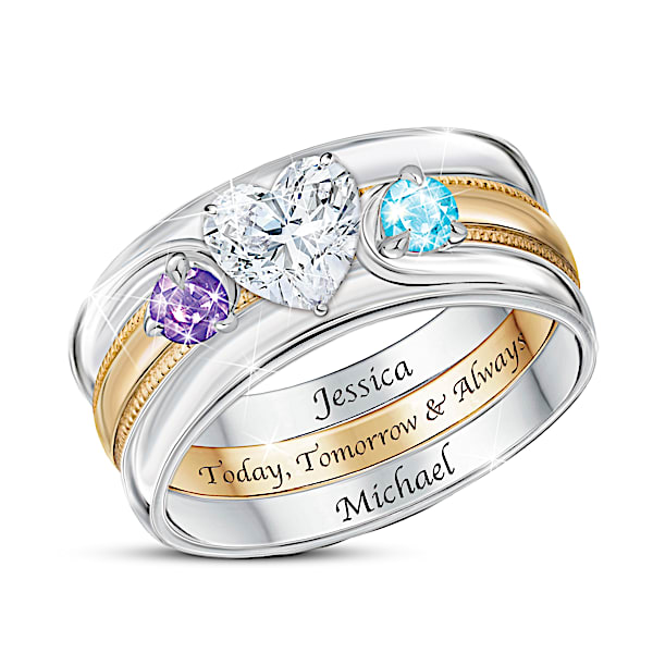 Love Completes Us Women's Personalized Heart-Shaped Birthstone Ring - Personalized Jewelry