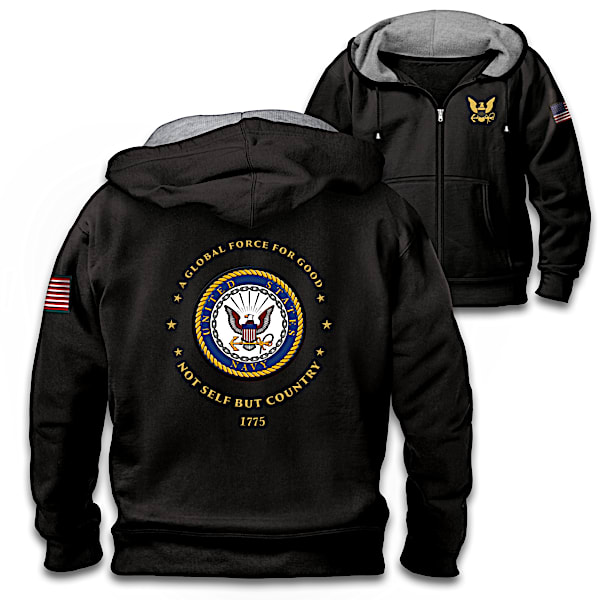 Proud To Serve U.S. Navy Men's Black Knit Fleece Front-Zip Hoodie