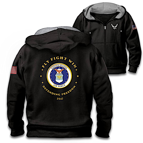 Proud To Serve U.S. Air Force Men's Black Knit Fleece Front-Zip Hoodie