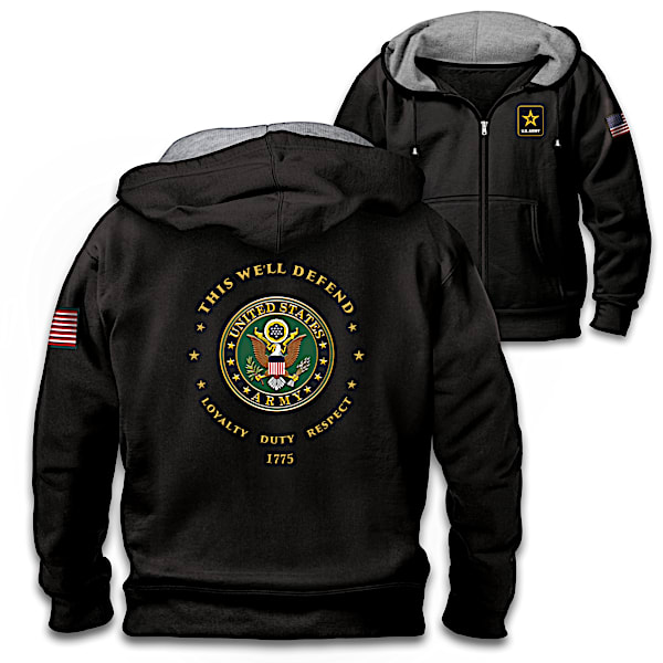Proud To Serve U.S. Army Men's Black Knit Fleece Front-Zip Hoodie
