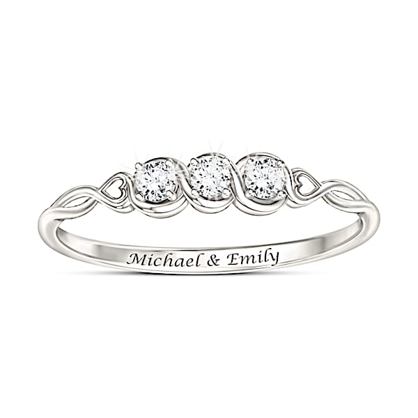 Love's Faithful Promise Women's Personalized Ring Featuring 3 Fully Faceted, Brilliant-Cut Genuine Diamonds - Personalized Jewel