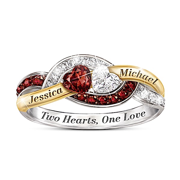 Two Hearts, One Love Women's Personalized Heart-Shaped Ring - Personalized Jewelry