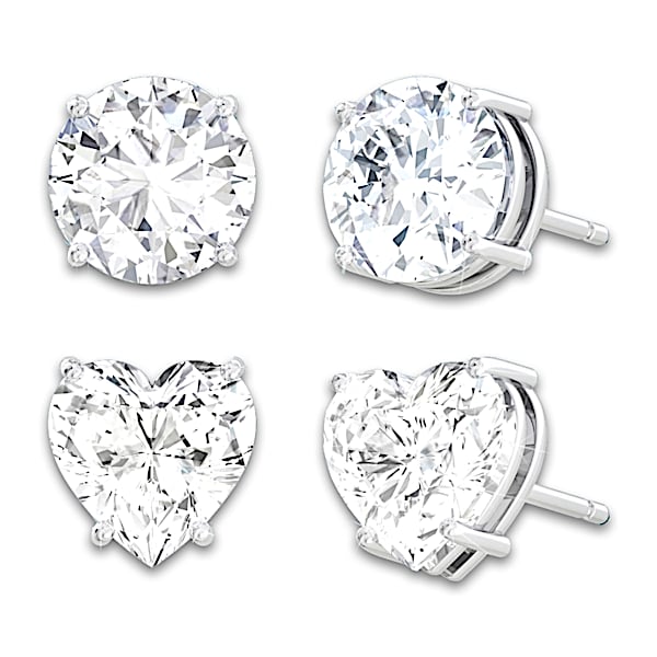 Classic Stud And Heart Shaped Earrings Set