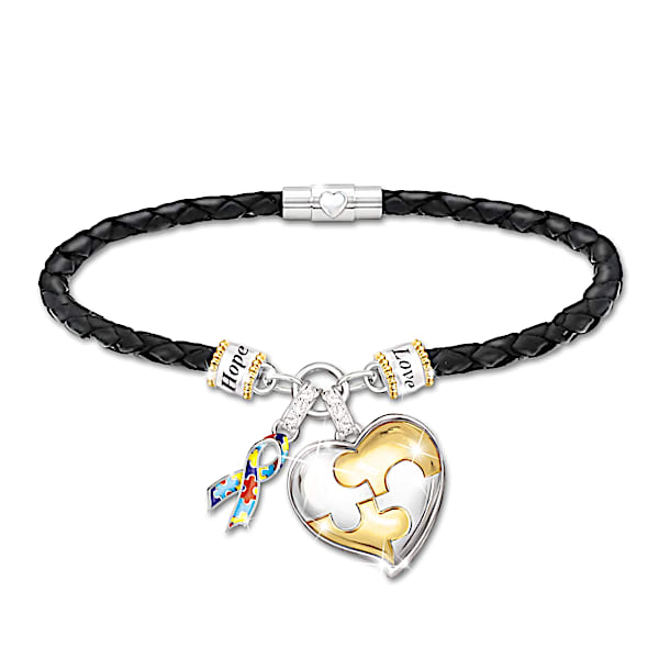 My Hero Women's Autism Awareness Personalized Bracelet With Heart-Shaped Charm - Personalized Jewelry
