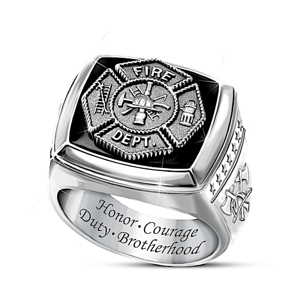 Salute To Bravery Men's Firefighter Black Onyx Ring