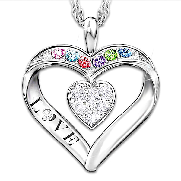 Surrounded By Love Women's Heart-Shaped Personalized Diamond And Crystal Pendant Necklace - Personalized Jewelry