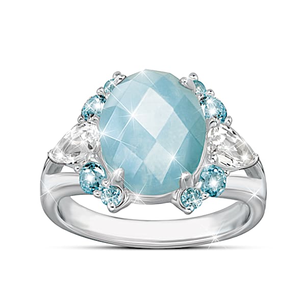 Genuine Aquamarine Ring With Over 5.5 Carats Of Gemstones