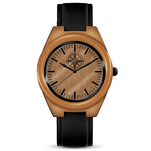 Always My Son Wooden Men's Watch With Compass Dial Design