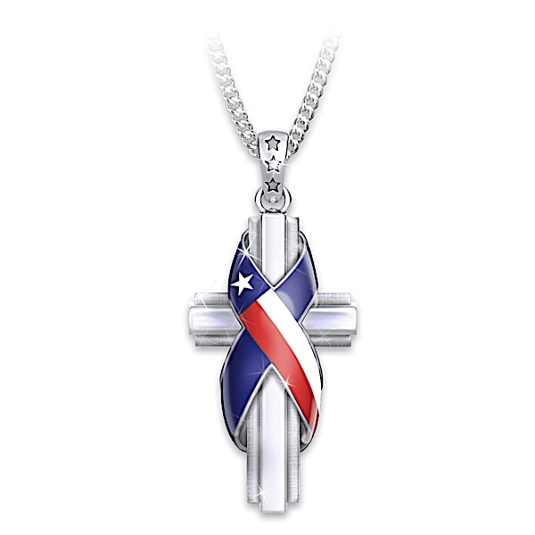 God Bless Texas Cross Diamond Pendant Necklace