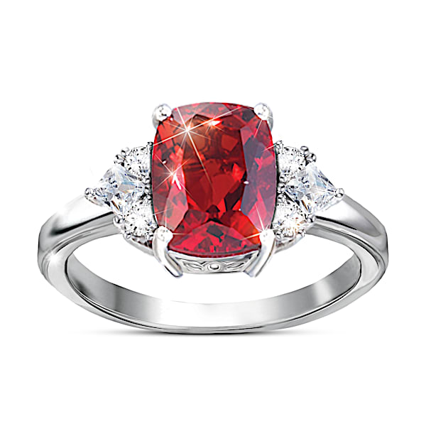 Rare Wonder Women's Red Helenite Ring With White Topaz Gemstones