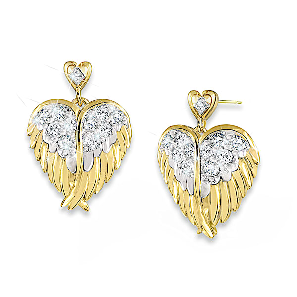 Guardian Angel Wing Earrings With Crystals And Diamonds