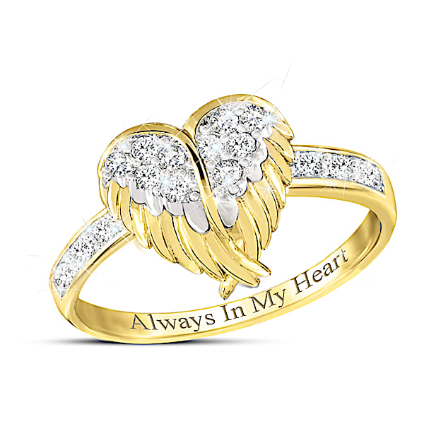 Guardian Angel Embrace Heart-Shaped Crystal Ring