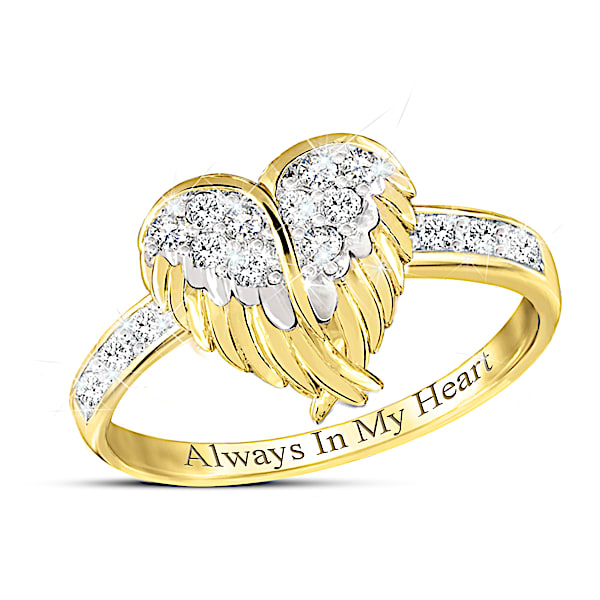 Guardian Angel Embrace Heart-Shaped Crystal Ring