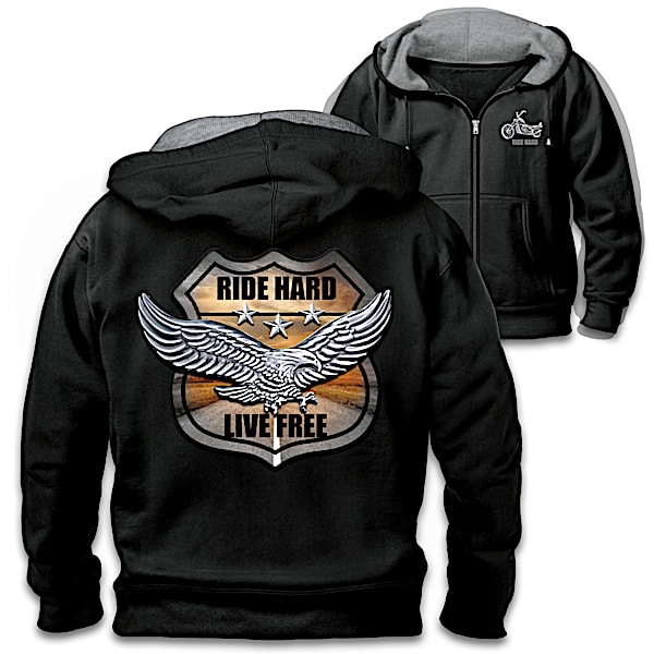 Ride Hard On The Open Road Hoodie With Biker Art And Motto