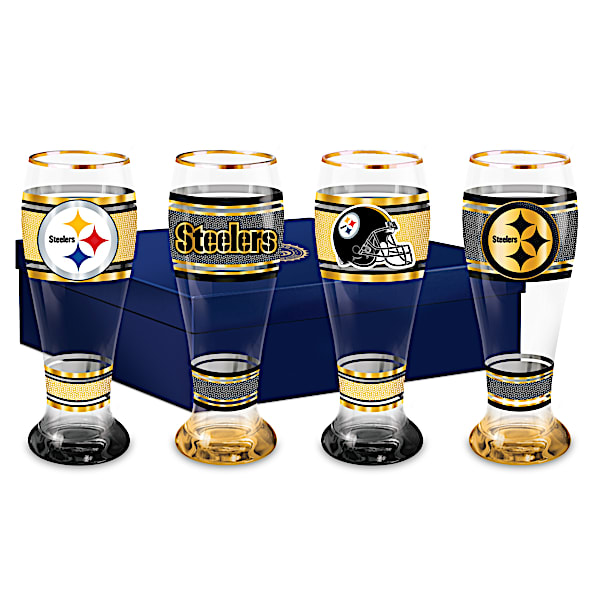 Pittsburgh Steelers NFL 4-Piece Pilsner Glass Set With 12K Gold Rims