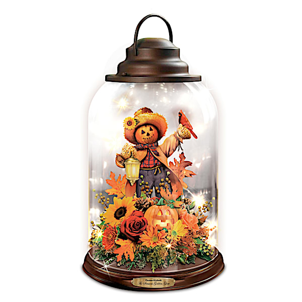 Thomas Kinkade Fall Floral Lantern With Lights And Birdsong