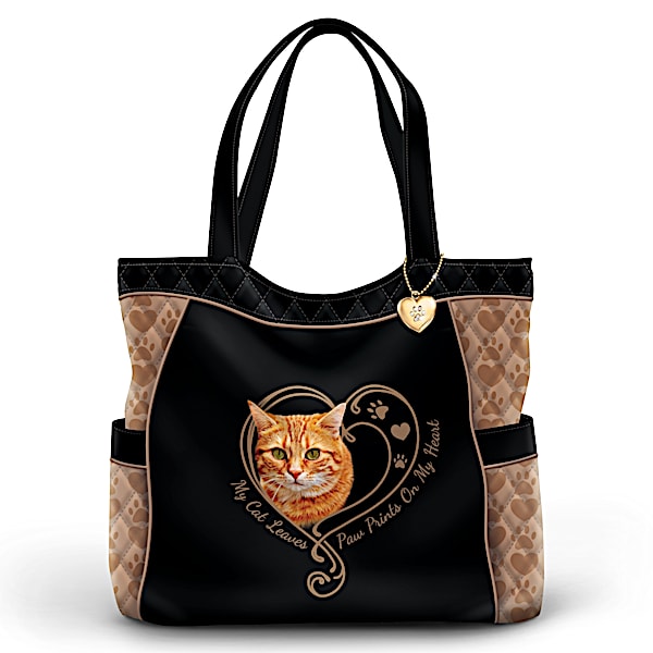Paw Prints On My Heart Cat Women's Quilted Tote Bag