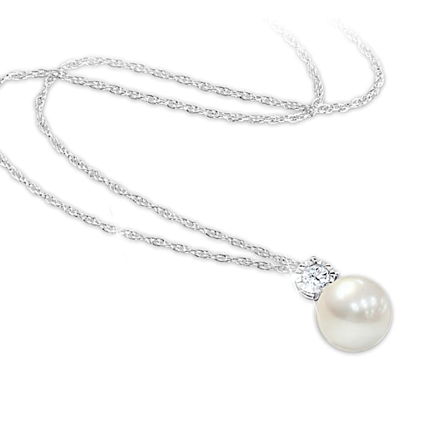 Precious Daughter Women's Personalized Cultured Pearl And Diamond Pendant Necklace - Personalized Jewelry
